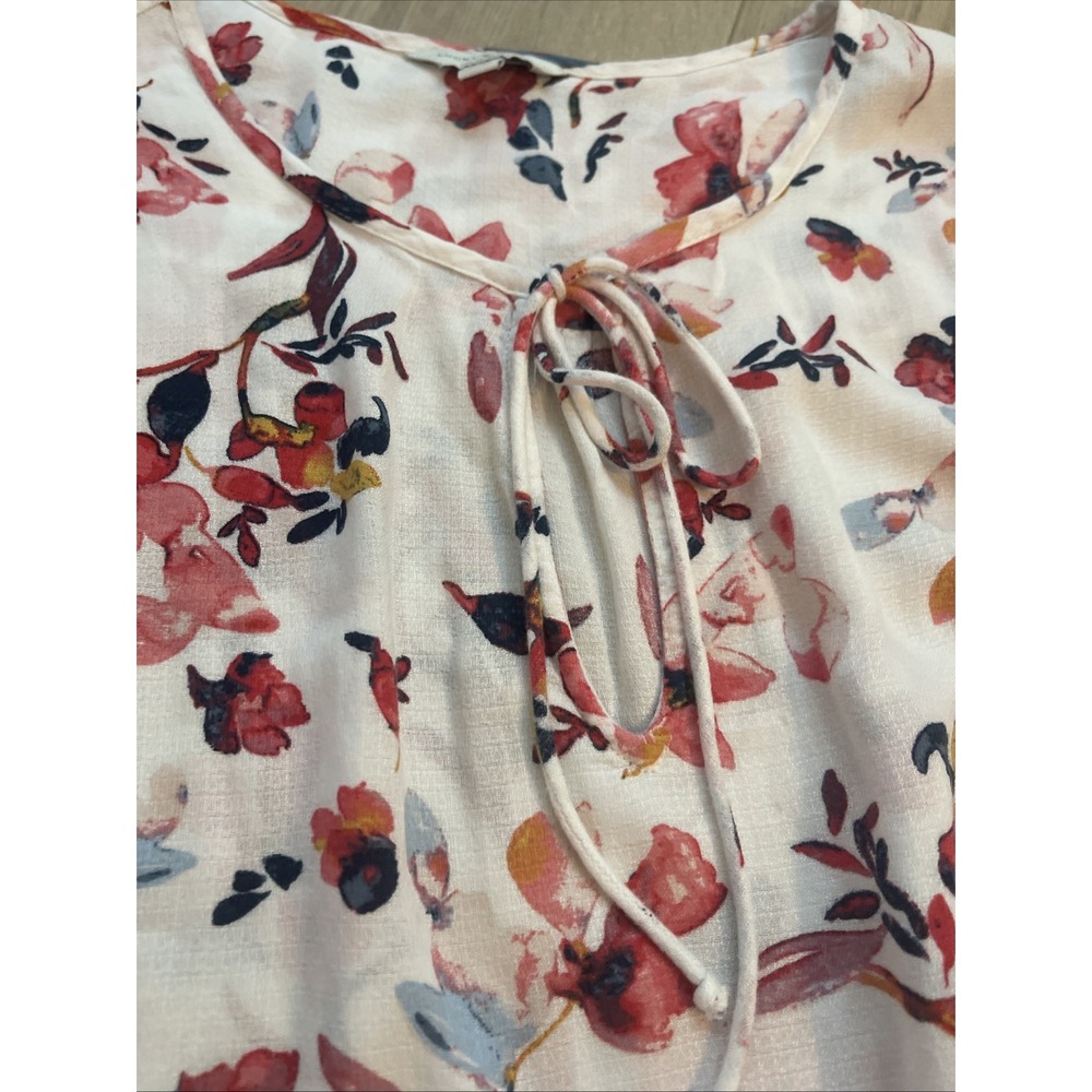 Lucky Brand White Floral Long-Sleeve Tie Front Peasant Top Size Large - Picture 5 of 6